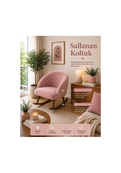 Lavin Sallanan Koltuk Berjer Koltuk Teddy Kumaş Ahşap Ayaklı Puf Hediyeli Gülkurusu Gülkurusu