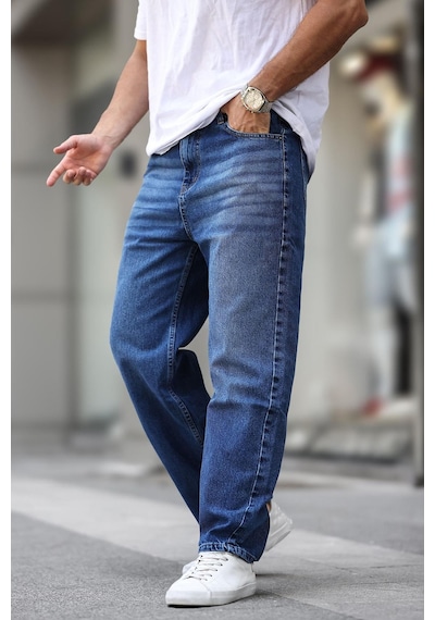 Madmext Koyu Mavi Erkek Yıkamalı Baggy Jean 7216-koyu Mavi Koyu Mavi