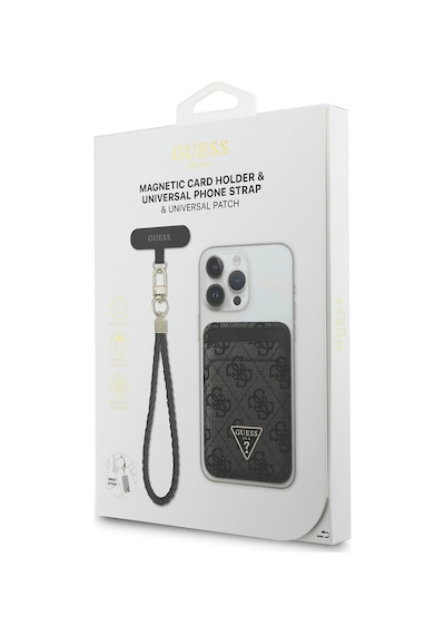 Guess Bilek Askı İpli Magnetik Kartlık 2in1 Aksesuar Set Siyah