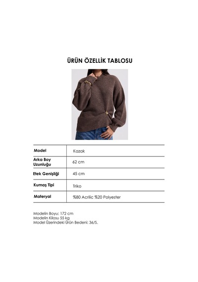 Kadın Kahve W6-16 Oversize Aksesuar Detaylı Tasarım Triko Kazak
