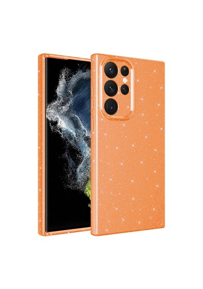 Zore Galaxy S22 Ultra Uyumlu Kamera Korumalı Simli Lüks Ogaa Koton Kılıf-turuncu