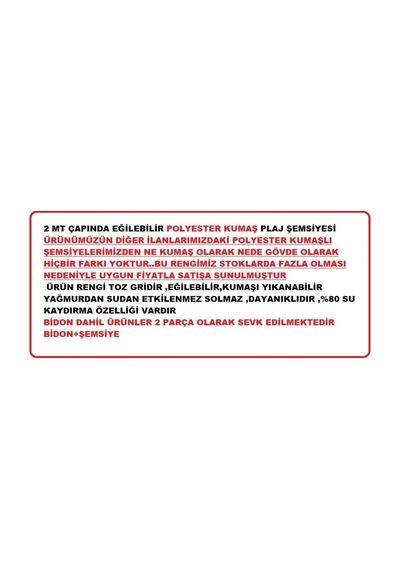 Bilgehanelektronik 2 Mt Polyester Kumaş Eğilebilir Plaj Şemsiyesi Bahçe Bidon Dahil (540116191)