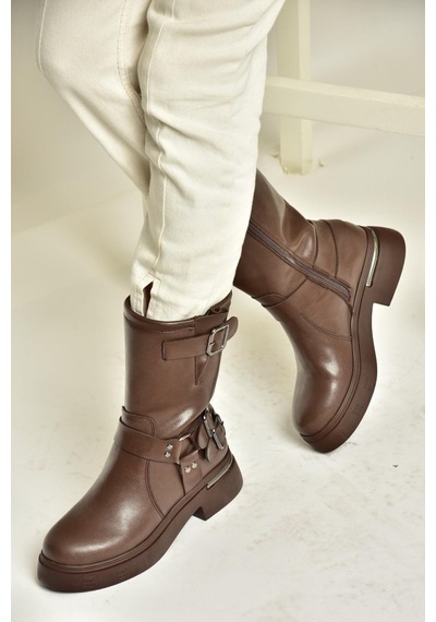 Fox Shoes T996333009 Kahverengi Kalın Tabanlı Kadın Bot Kahverengi
