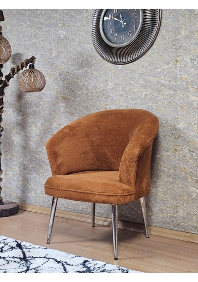 Zafir Tekli Teddy Krom Kaplama Sivriltme Ayak Çay Seti Koltuk Tekli Berjer , Balkon, Salon, Ofis Kiremit