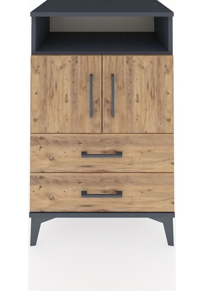 Hyperion Komodin 2 Raflı 2 Çekmeceli 2 Kapaklı 60x44x96 Antrasit-çam Antrasit