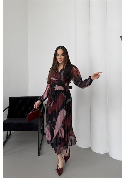 Neşeli Butik Kadın Bordo Beli Kemerli Piliseli Şifon Astarlı Midi Boy Elbise Nbelb04 Bordo Neşeli Butik Kadın Bordo Beli Kemerli Piliseli Şifon Astarlı Midi Boy Elbise Nbelb04 Bordo