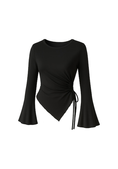 Meren Like Your Style Siyah Yuvarlak Yaka Drape Detaylı İspanyol Kol Tesettür Uyumlu Üst Bluz Siyah Meren Like Your Style Siyah Yuvarlak Yaka Drape Detaylı İspanyol Kol Tesettür Uyumlu Üst Bluz Siyah