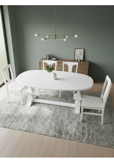 Orleans Fransız Still Oval Ahşap Yemek Masası 90x180 Beyaz