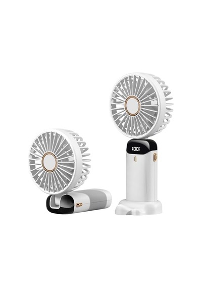 Taşınabilir El Vantilatörü, Mini Katlanabilir Masa Üstü Vantilatör, 5 Hızlı Usb Şarj Edilebilir Vantilatörler, Led Ekranlı Ev Ofis Seyahat İçin Pil İle Çalışan Mini El Vantilatörü Beyaz