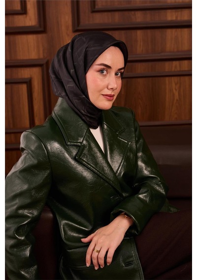 Silk Home Twill İpek Eşarp Koyu Yeşil Yeşil Yeşil Gri Desenli Tok Duruşlu 90x90 Çok Renkli