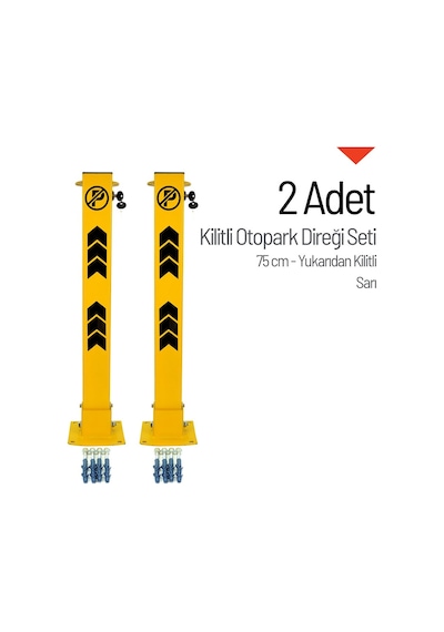 Kilitli Otopark Direği 75 cm, Park Bariyeri 2li Set-2452 - Sarı