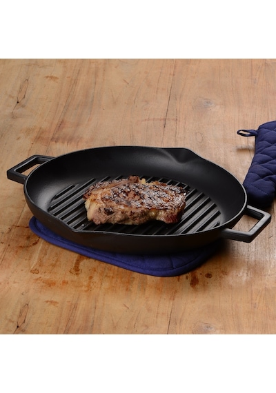 Lava Döküm Yuvarlak Izgara Tava Metal Kulplu Çap 26 CM
