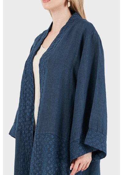 Via Dante % 100 Keten Brode İşlemeli Kimono Bayan Kimono 69912196 İndigo