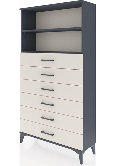 Arges Dolap 2 Raflı 6 Çekmeceli 88x30x163 Antrasit-aytaşı Antrasit
