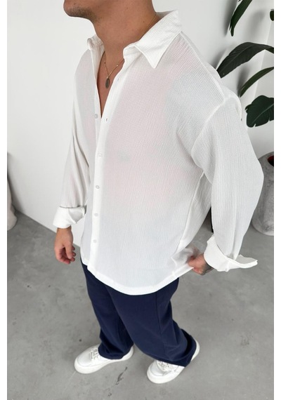 Beyaz Fitilli Basic Relaxed Gömlek