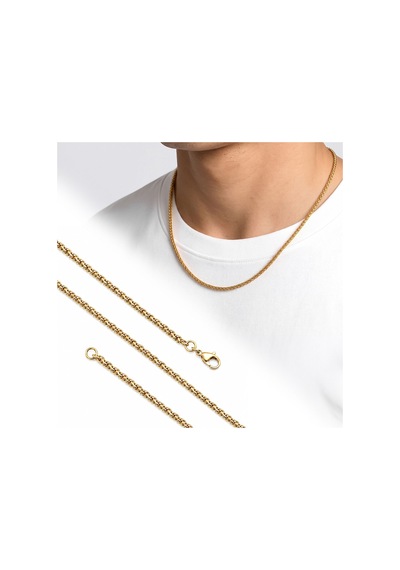 Premium Parlak Ve Şık Hasır Örgü Erkek Çelik Kolye 2mm 55cm 3183eck040 - Gold Renk Altın
