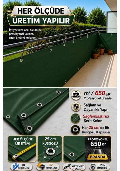 Koyu Yeşil Renkli Balkon Brandası - 650 Gr Pvc Polyester - Kuşgözlü Ve Kolon Takviyeli Balkon Demiri Brandası Yeşil Koyu Yeşil Renkli Balkon Brandası - 650 Gr Pvc Polyester - Kuşgözlü Ve Kolon Takviyeli Balkon Demiri Brandası Yeşil