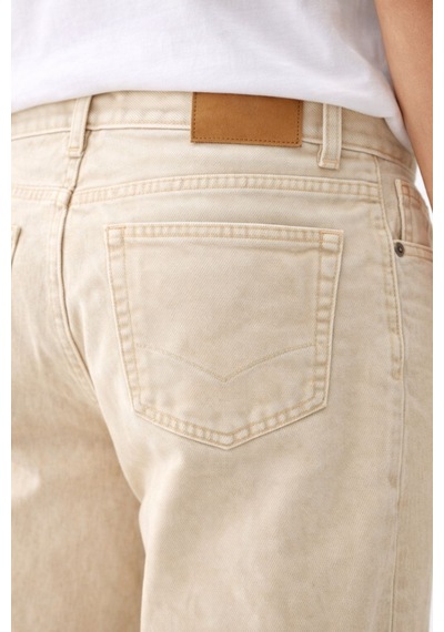 Erkek Yıkamalı Krem Baggy Jean Pantolon Günlük Rahat Kesim Krem