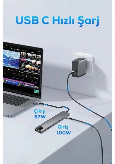 Buğz Type C Girişli 8 Port Dönüştürücü Ve Çoklayıcı