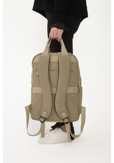 Sanmorris Unisex Suya Dayanıklı Krinkıl Kumaş Çok Gözlü Bej Laptop Okul Ve Sırt Çantası