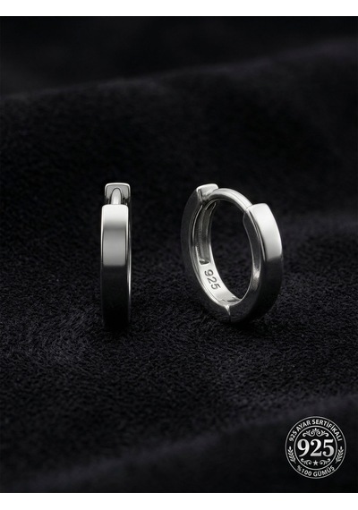 925 Ayar Gümüş Rodyum Kaplama Yuvarlak Unisex Halka Küpe - Çift 2x12mm