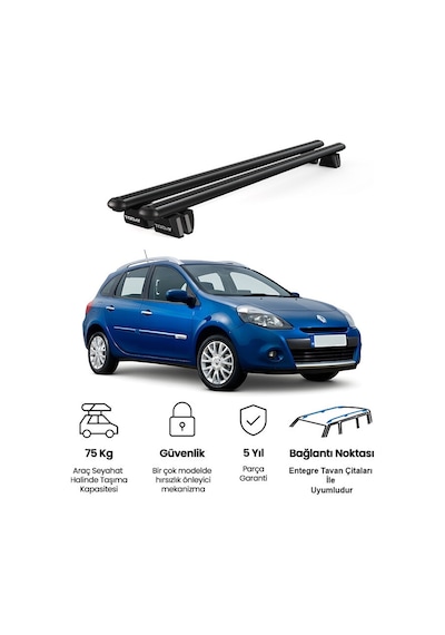 Pençe Renault Clio 3 Sport Tourer 2008-2013 Uyumlu Siyah Ara Atkı Port Bagaj Tavan Barı
