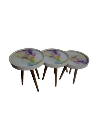 Zigon Sehpa Çember Renkli Dalga Model Kayın Retro Parlak Ceviz 3