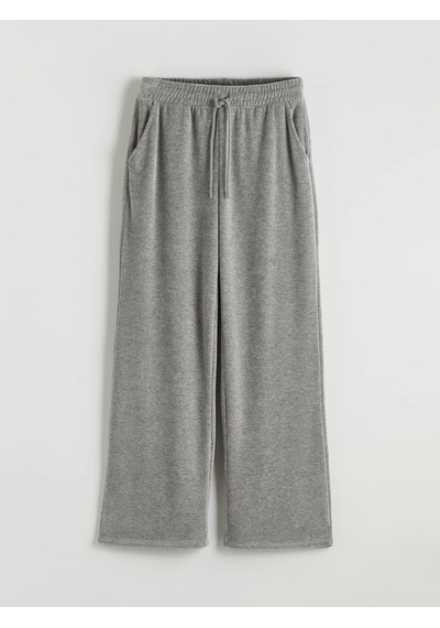 LC Waikiki Lcw Vision Gri Beli Lastikli Kadife Kadın Eşofman Altı Grey Melange