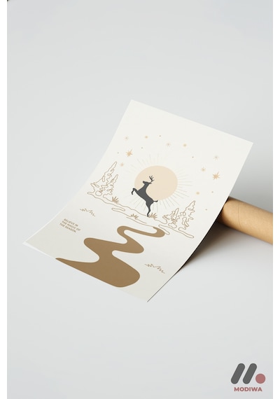 Yılbaşı Geyik Minimal Poster, Çerçevesiz Yüksek Kalite Duvar Afişi - Modern Ev Dekorasyonu