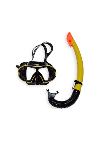 Çocuk Dalış Maskesi Ve Snorkel Seti - Star Diving - Sarı Lisinya Siyah