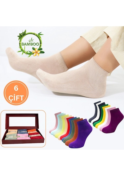 Kral Socks 6 Çift Kaliteli Bambu Kısa Model Patik Çorap Kutulu Asorti