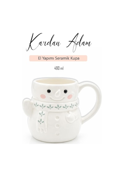 Kardan Adam Figürlü Seramik Kupa, Çay Ve Kahve İçin Bardak 490 Ml Beyaz