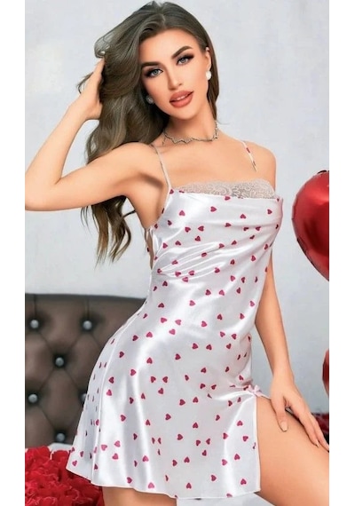 Hotflirt Nl 3657 Saten Gecelik Beyaz