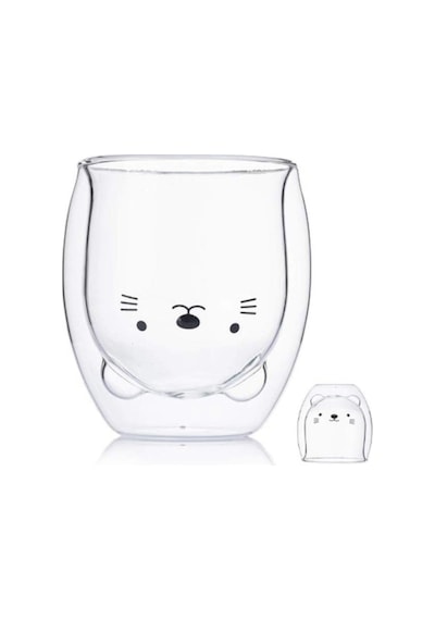 Çift Cidarlı Tasarım Cam Bardak Cidarlı Kedi Bardak