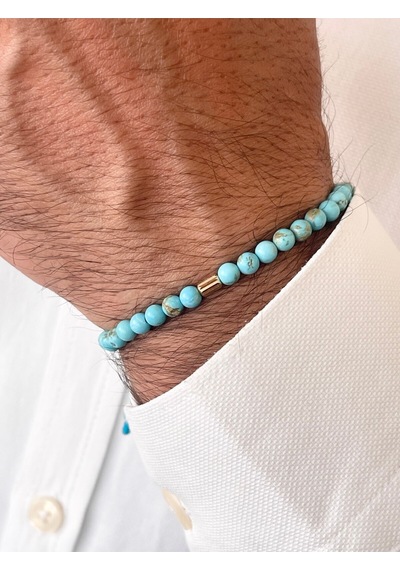 14 Ayar Payet Toplu Firuze Taşlı Altın Bileklik Doğal Taşlı Altın Bileklik Altın - Fuşya