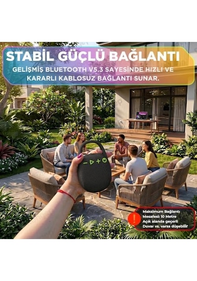 Taşınabilir Bluetooth Hoparlör V5.3 Önü Kumaş Kaplı Tft/aux/usb Destekli Rgb Işıklı Ipx6 Su Sıçramalarına Dayanıklı Type-c Şarjlı Kablosuz Speaker Siyah