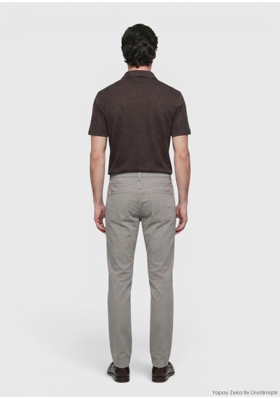 Ramsey Gri Dokuma Slim Fit Casual Pamuk Karışımlı Pantolon
