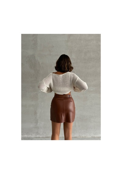 Verymoda Deri Kemerli Etek - F1840 Taba