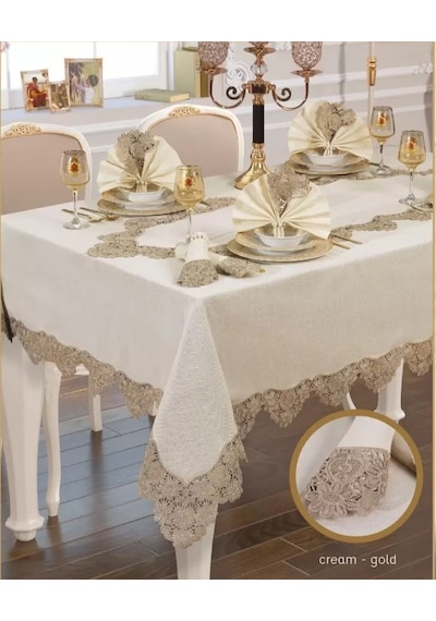 Angles Flora El İşi Yemek Takımı 17 Parça Masa Seti 8 Kişilik Supla Runner Set Krem-gold Çok Renkli Angles Flora El İşi Yemek Takımı 17 Parça Masa Seti 8 Kişilik Supla Runner Set Krem-gold Çok Renkli