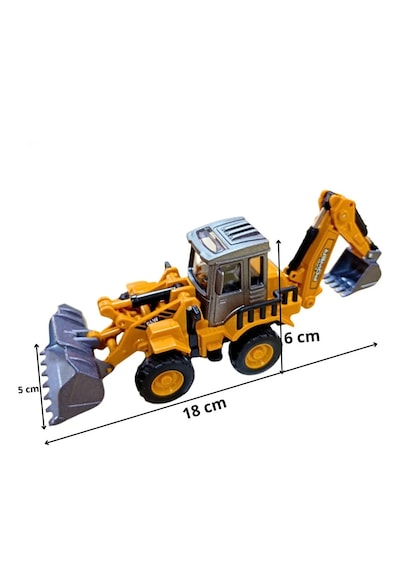 Diecast Oyuncak Metal İnşaat Araçları Çift Taraflı Dozer Kepçe Sürtmeli Kazıcı Ve Yükleyici Kutulu Sarı