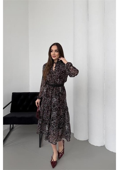 Neşeli Butik Kadın Siyah Dik Yaka Bağlama Detaylı Şifon Kumaş Uzun Kol Midi Elbise Nbelb01 Siyah Neşeli Butik Kadın Siyah Dik Yaka Bağlama Detaylı Şifon Kumaş Uzun Kol Midi Elbise Nbelb01 Siyah