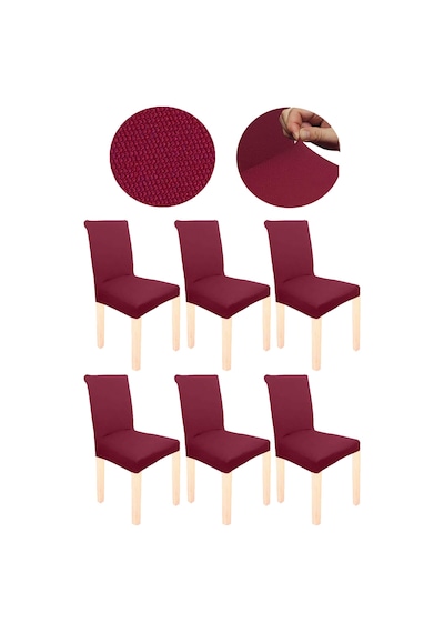 Spandex Mikro Petek Kumaş Likralı Lastikli Tüylenmez 6'lı Sandalye Kılıfı Esnek Sandalye Örtüsü - Bordo