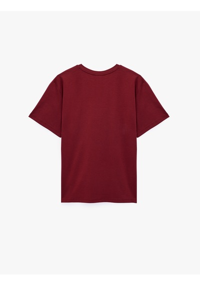 Koton Pamuklu Kısa Kollu Bisiklet Yaka Oversize Basic Tişört Bordo 7wak50007ek