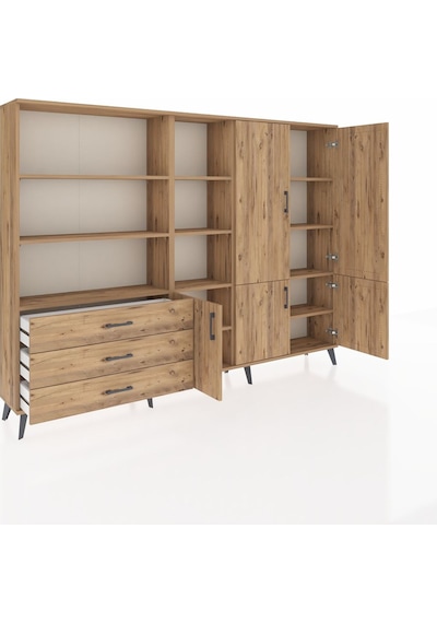 Arges Dolap 11 Raflı 3 Çekmeceli 5 Kapaklı 220x30x163 Çam-çam Çam-çam