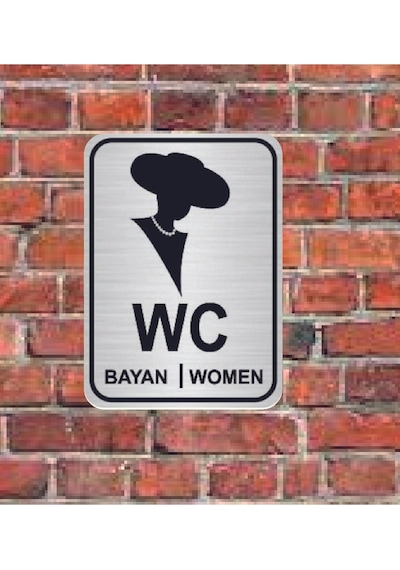 Şapkalı Women Wc Yazılı Metal Yönlendirme Levhası 15x15 Cm