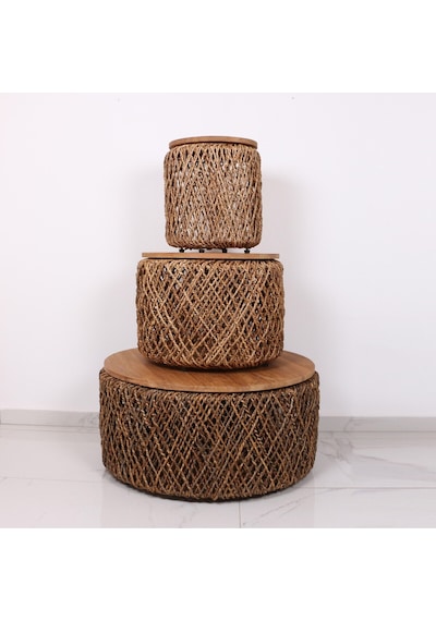 Abaka Sehpa Teak Üst Tablalı 60 X45 Cm Kahverengi