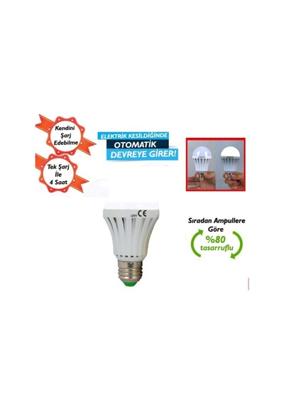 9 Watt Şarjlı Led Ampul E27 Duylu 220 Volt Beyaz