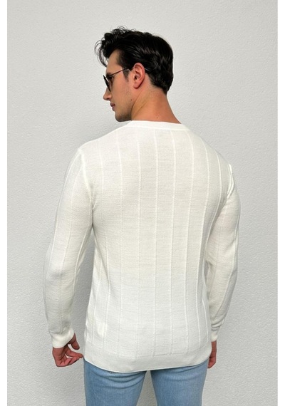 Erkek Ekru Regular Fit Bisiklet Yaka %100 Akrilik Triko Kazak Hlthe012121