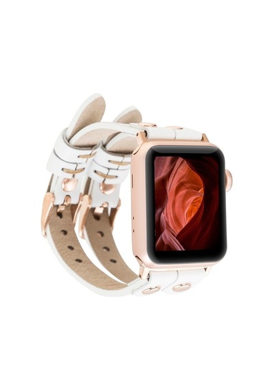 Apple Watch Uyumlu Deri Kordon Ely Double Tour F3 Beyaz