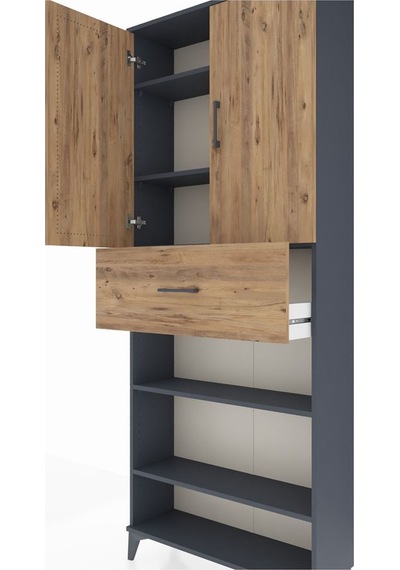 Arges Dolap 5 Raflı Tek Çekmeceli 2 Kapaklı 88x30x221 Antrasit-çam Antrasit